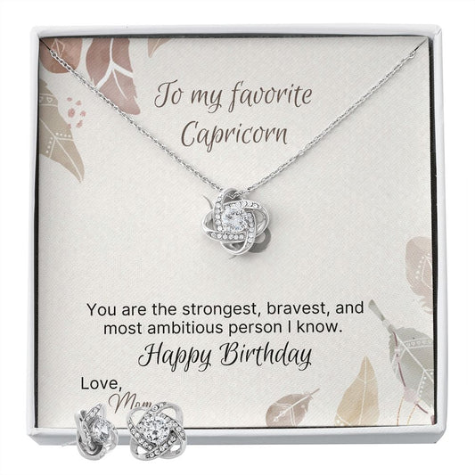 Capricorn Love Knot and Earrings Set From Mom