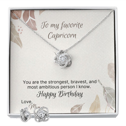 Capricorn Love Knot and Earrings Set From Mom