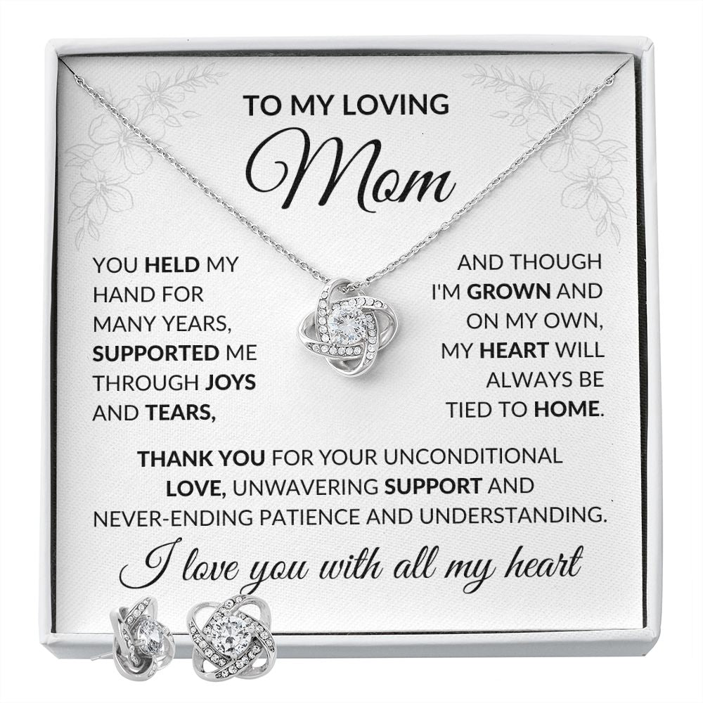 To My Loving Mom - Love Knot Necklace and Earrings Set