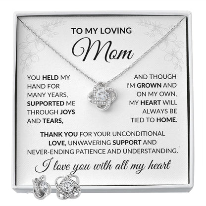 To My Loving Mom - Love Knot Necklace and Earrings Set