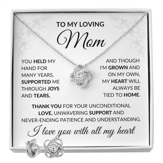 To My Loving Mom - Love Knot Necklace and Earrings Set