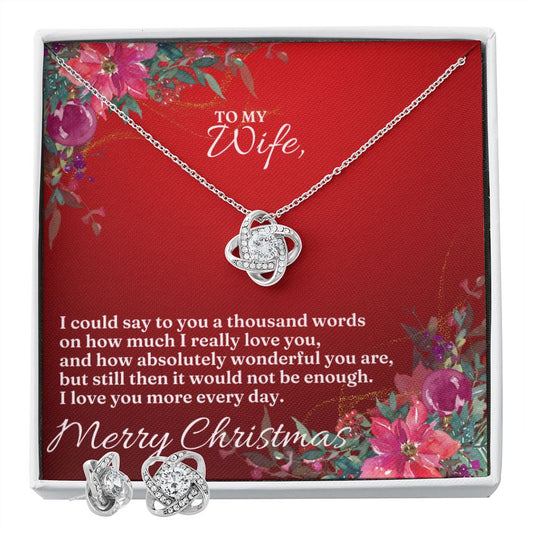 To My Wife - Christmas Love Knot Earring & Necklace Set (Red)