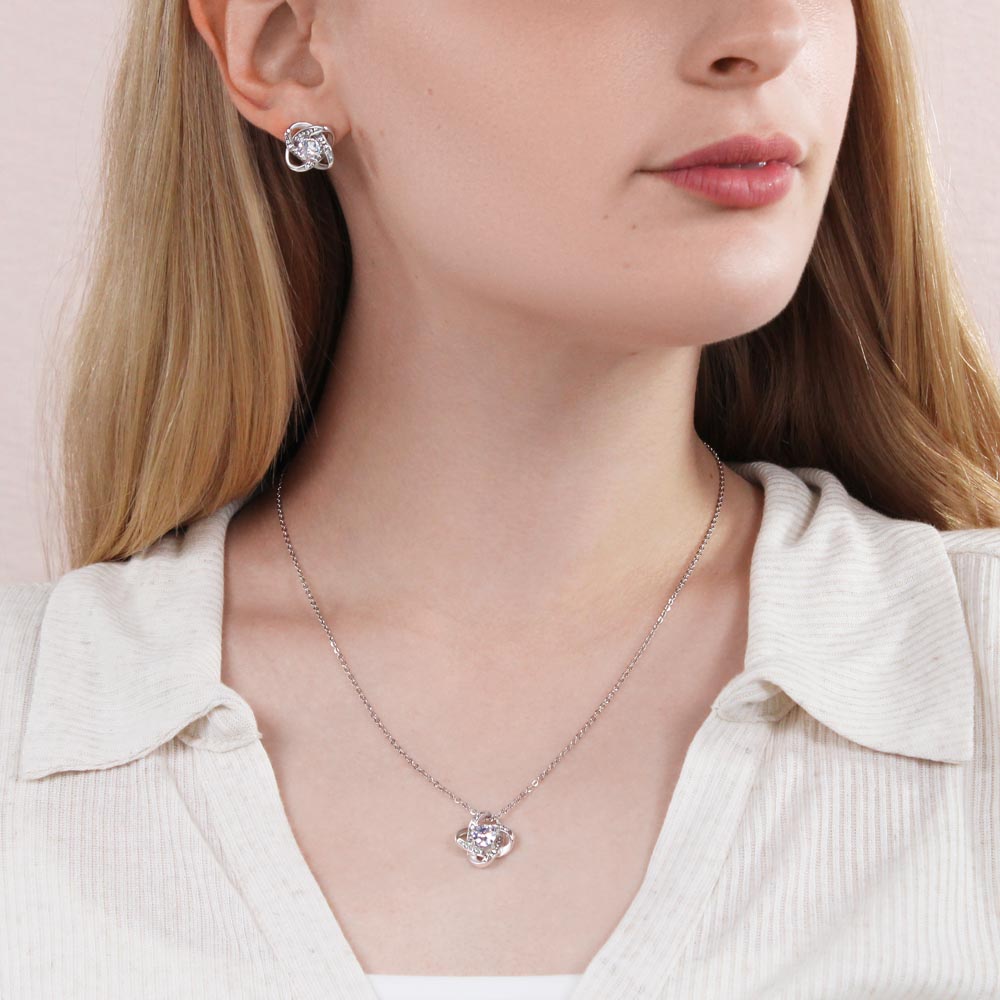 To My Wife - Christmas Love Knot Earring & Necklace Set (Red)