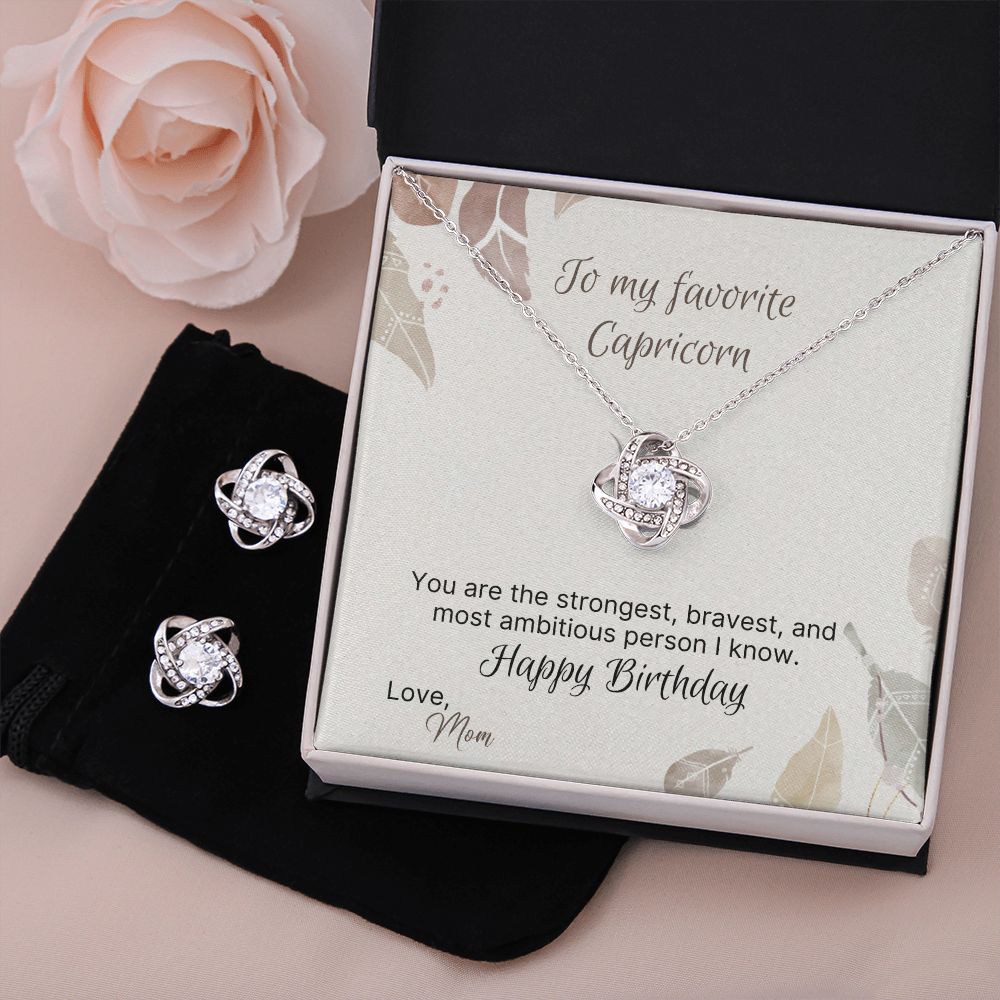 Capricorn Love Knot and Earrings Set From Mom