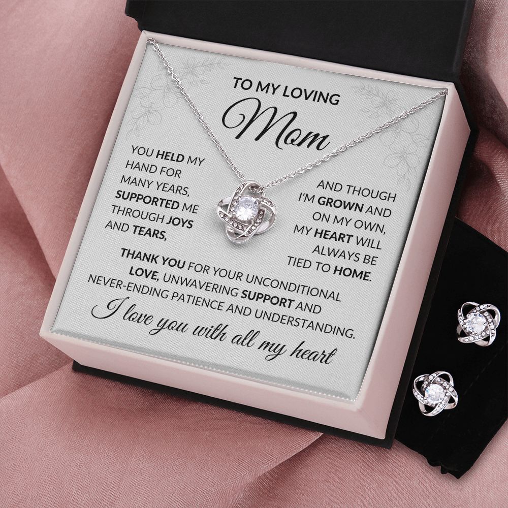 To My Loving Mom - Love Knot Necklace and Earrings Set