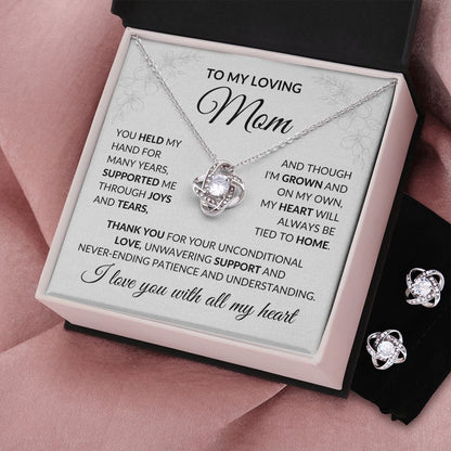 To My Loving Mom - Love Knot Necklace and Earrings Set
