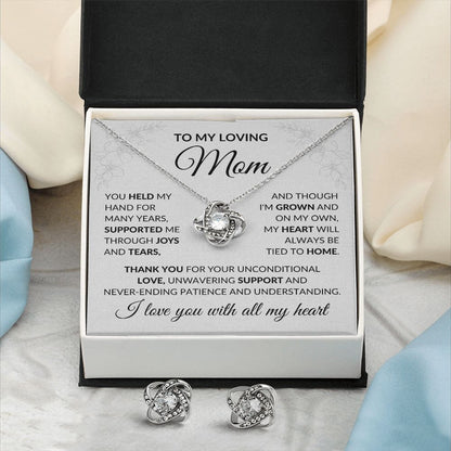 To My Loving Mom - Love Knot Necklace and Earrings Set