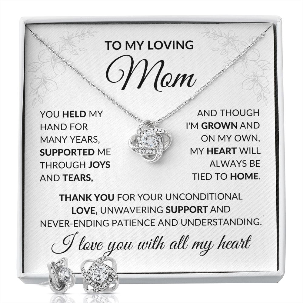 To My Loving Mom - Love Knot Necklace and Earrings Set