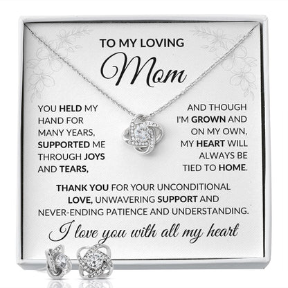 To My Loving Mom - Love Knot Necklace and Earrings Set
