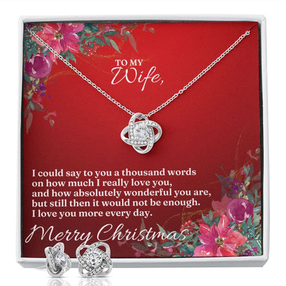 To My Wife - Christmas Love Knot Earring & Necklace Set (Red)
