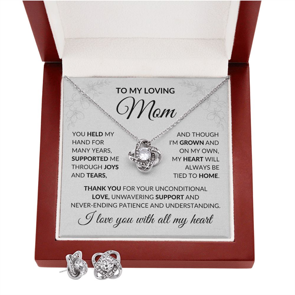 To My Loving Mom - Love Knot Necklace and Earrings Set
