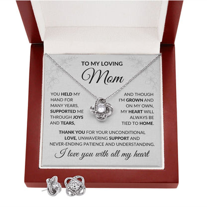 To My Loving Mom - Love Knot Necklace and Earrings Set