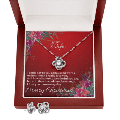 To My Wife - Christmas Love Knot Earring & Necklace Set (Red)
