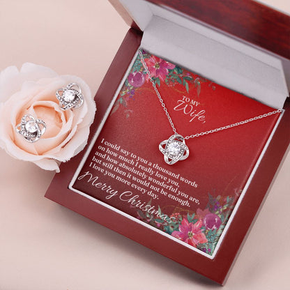 To My Wife - Christmas Love Knot Earring & Necklace Set (Red)