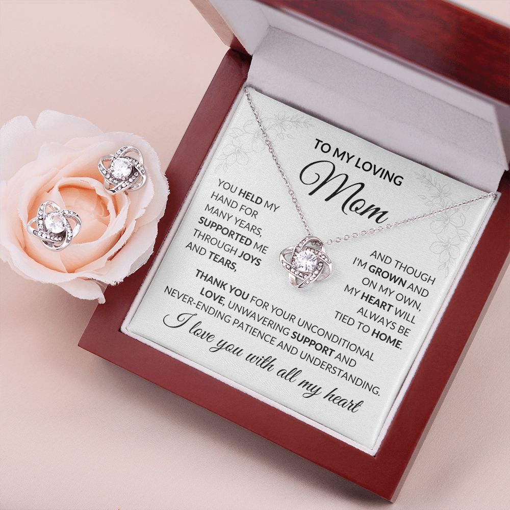 To My Loving Mom - Love Knot Necklace and Earrings Set