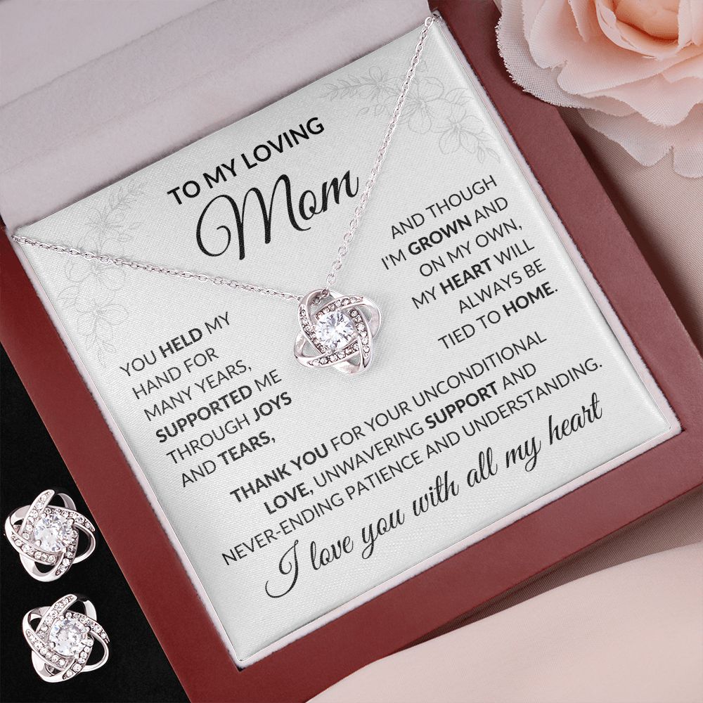 To My Loving Mom - Love Knot Necklace and Earrings Set
