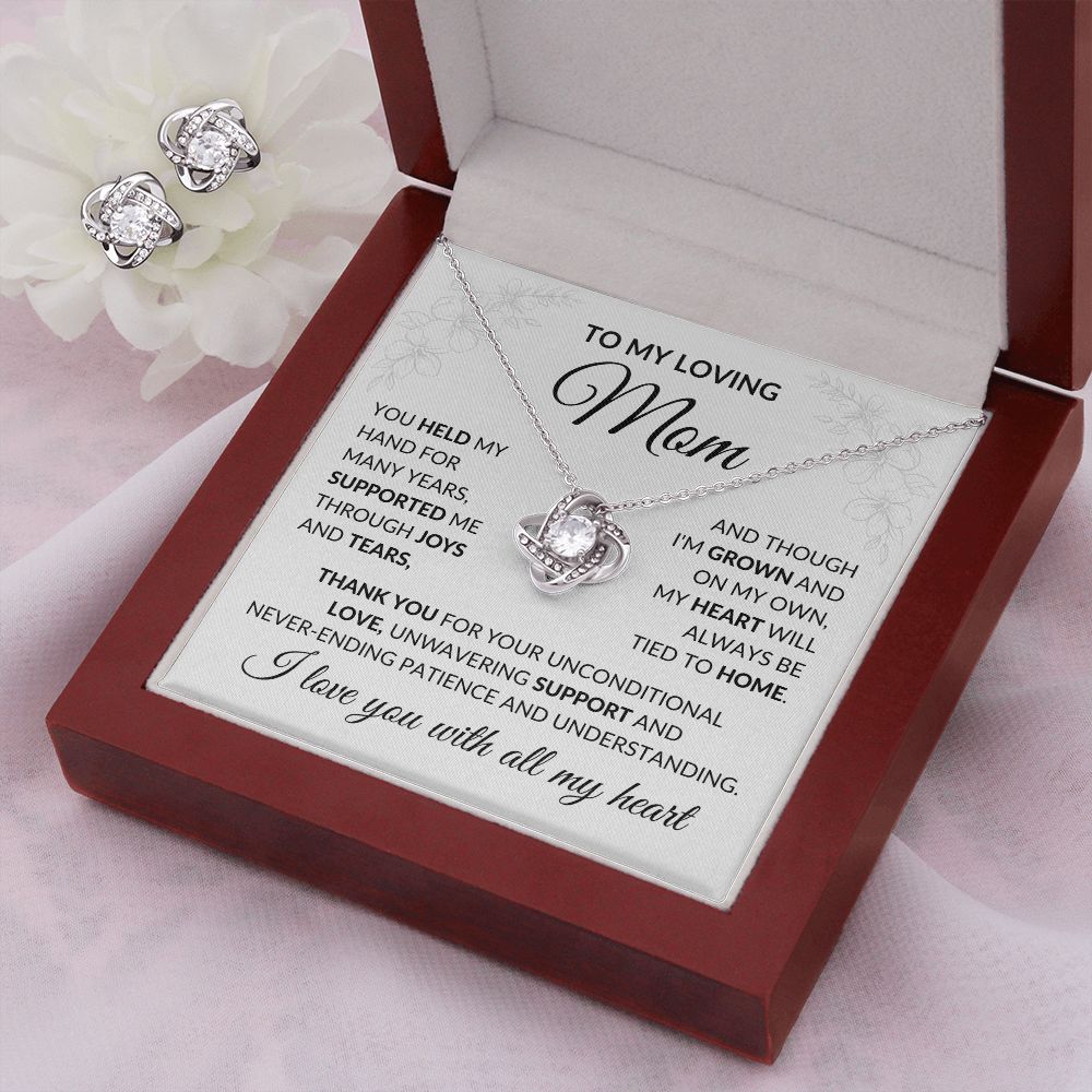 To My Loving Mom - Love Knot Necklace and Earrings Set