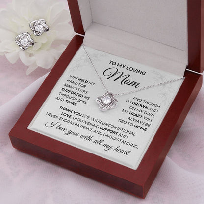 To My Loving Mom - Love Knot Necklace and Earrings Set
