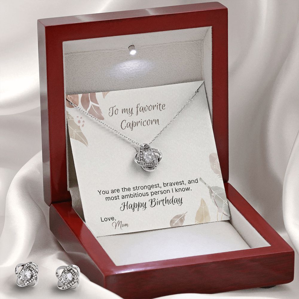 Capricorn Love Knot and Earrings Set From Mom
