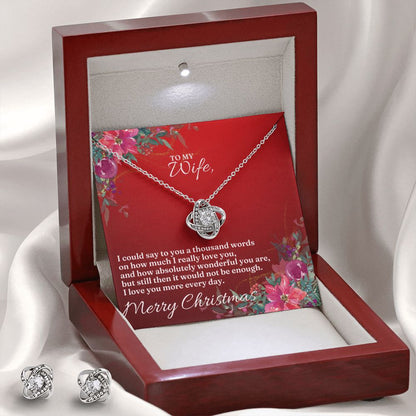 To My Wife - Christmas Love Knot Earring & Necklace Set (Red)
