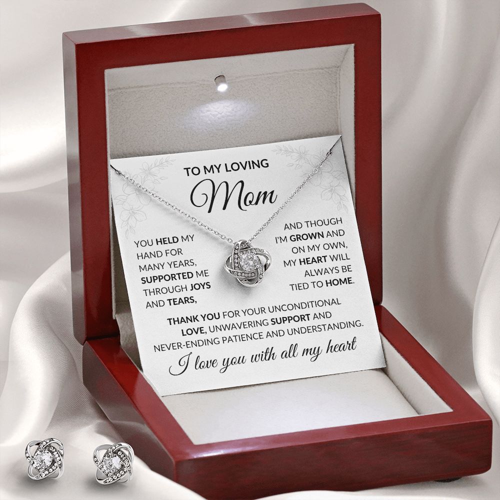 To My Loving Mom - Love Knot Necklace and Earrings Set