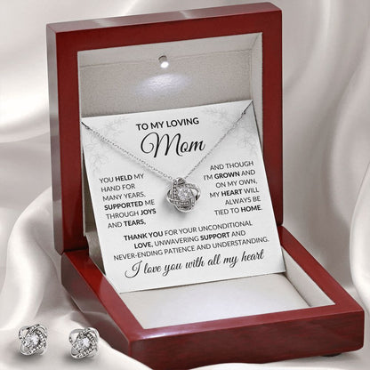 To My Loving Mom - Love Knot Necklace and Earrings Set