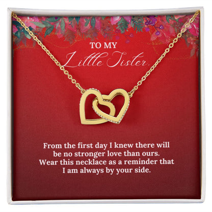 To My Little Sister - Christmas Interlocking Hearts Necklace (Red)