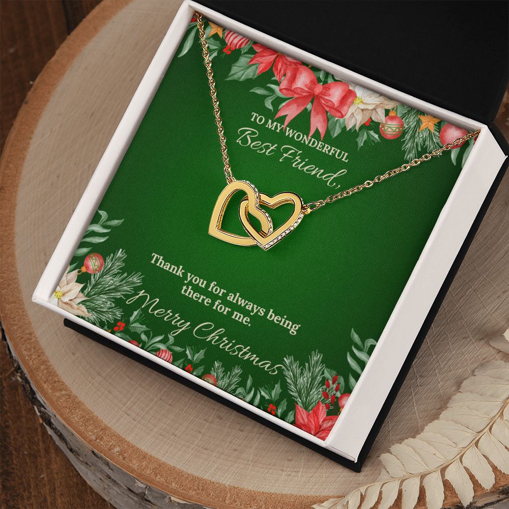 To My Wonderful Best Friend - Christmas Interlocking Hearts Necklace (Green)