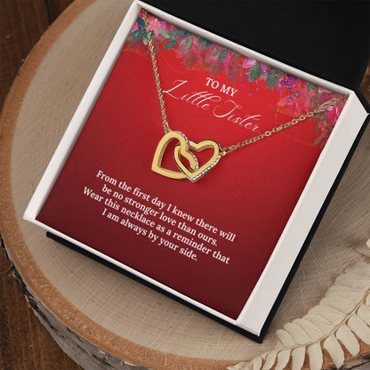 To My Little Sister - Christmas Interlocking Hearts Necklace (Red)