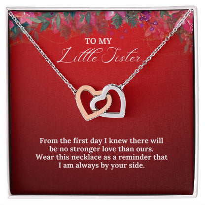 To My Little Sister - Christmas Interlocking Hearts Necklace (Red)