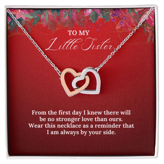 To My Little Sister - Christmas Interlocking Hearts Necklace (Red)