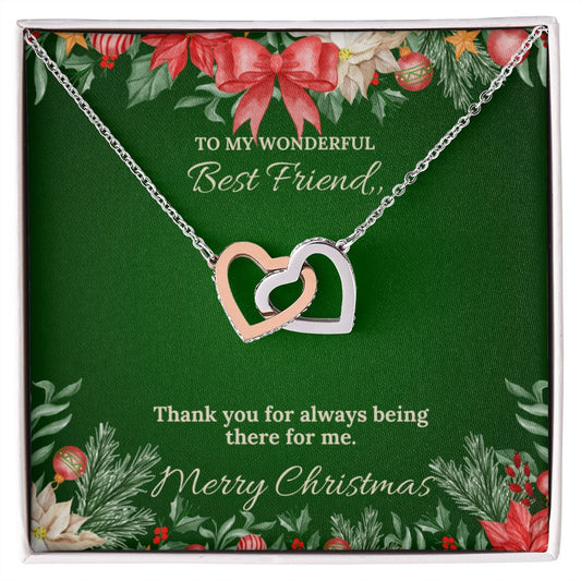 To My Wonderful Best Friend - Christmas Interlocking Hearts Necklace (Green)