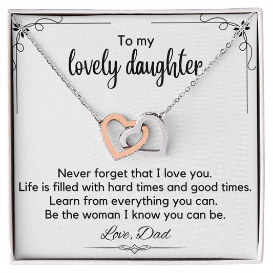 To My Lovely Daughter From Dad - Interlocking Hearts Necklace