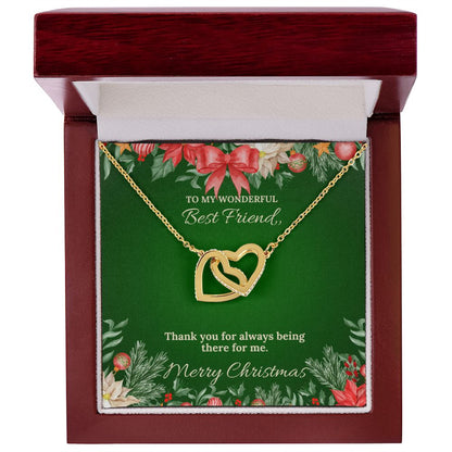 To My Wonderful Best Friend - Christmas Interlocking Hearts Necklace (Green)