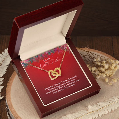 To My Little Sister - Christmas Interlocking Hearts Necklace (Red)
