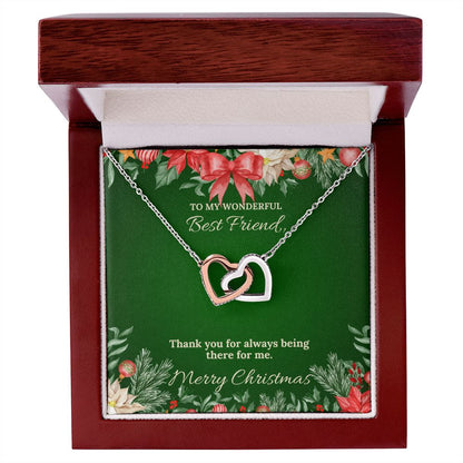 To My Wonderful Best Friend - Christmas Interlocking Hearts Necklace (Green)
