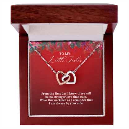 To My Little Sister - Christmas Interlocking Hearts Necklace (Red)