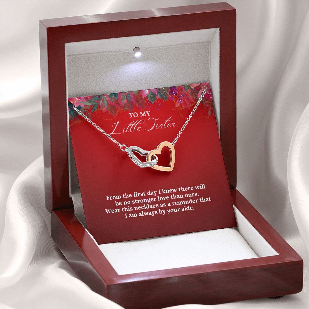 To My Little Sister - Christmas Interlocking Hearts Necklace (Red)