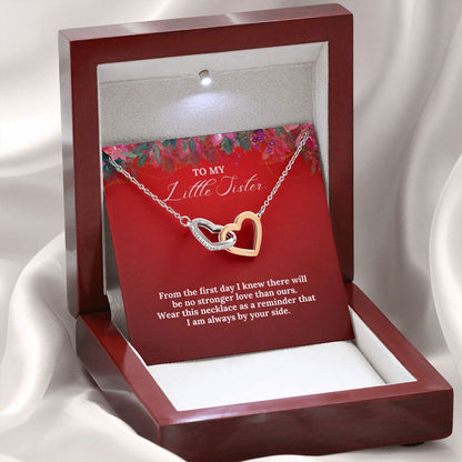 To My Little Sister - Christmas Interlocking Hearts Necklace (Red)