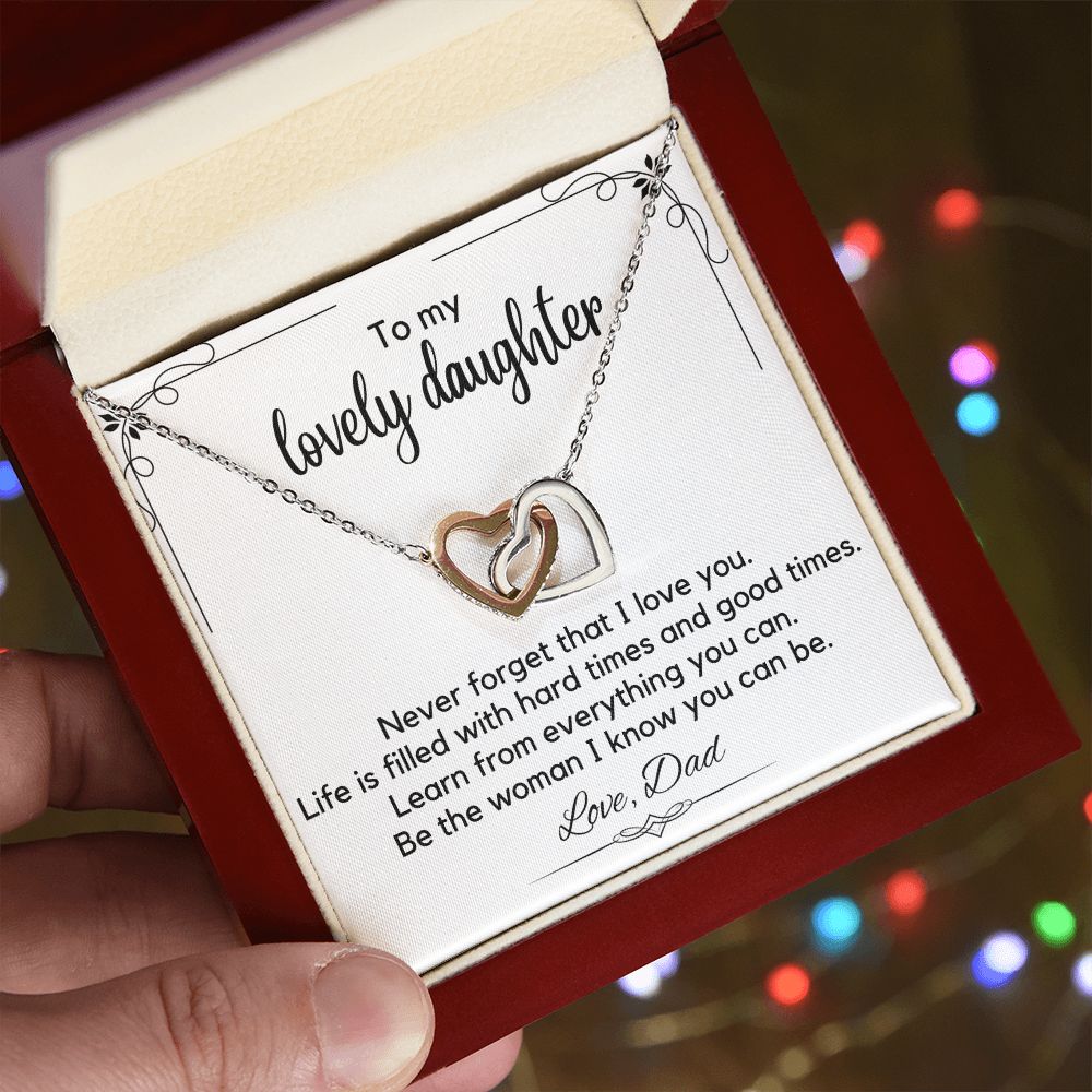 To My Lovely Daughter From Dad - Interlocking Hearts Necklace