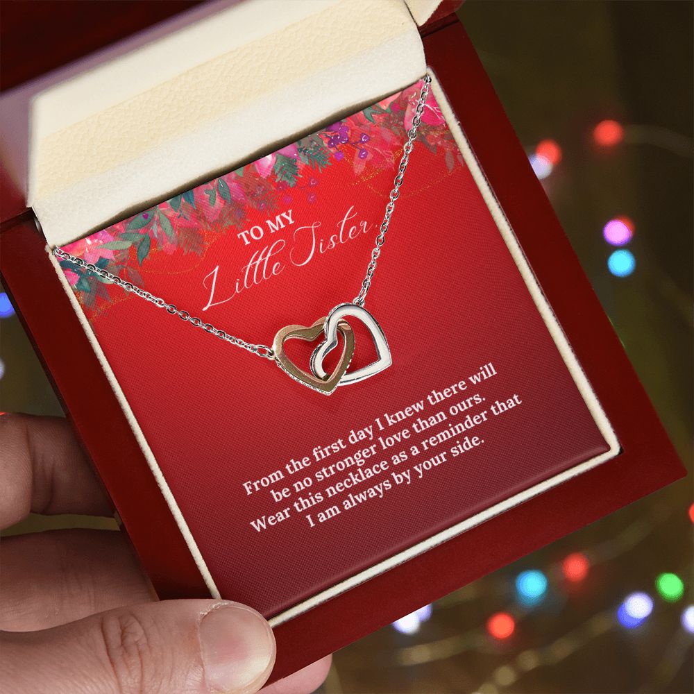 To My Little Sister - Christmas Interlocking Hearts Necklace (Red)