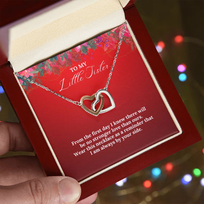 To My Little Sister - Christmas Interlocking Hearts Necklace (Red)