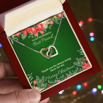 To My Wonderful Best Friend - Christmas Interlocking Hearts Necklace (Green)